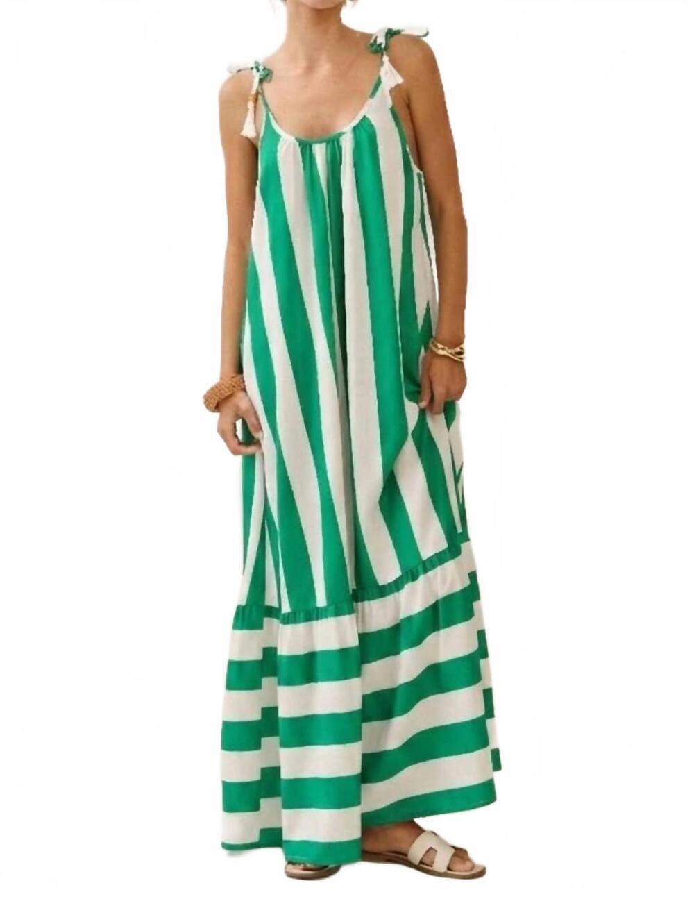 NEW ODDI vertical stripe midi dress in green